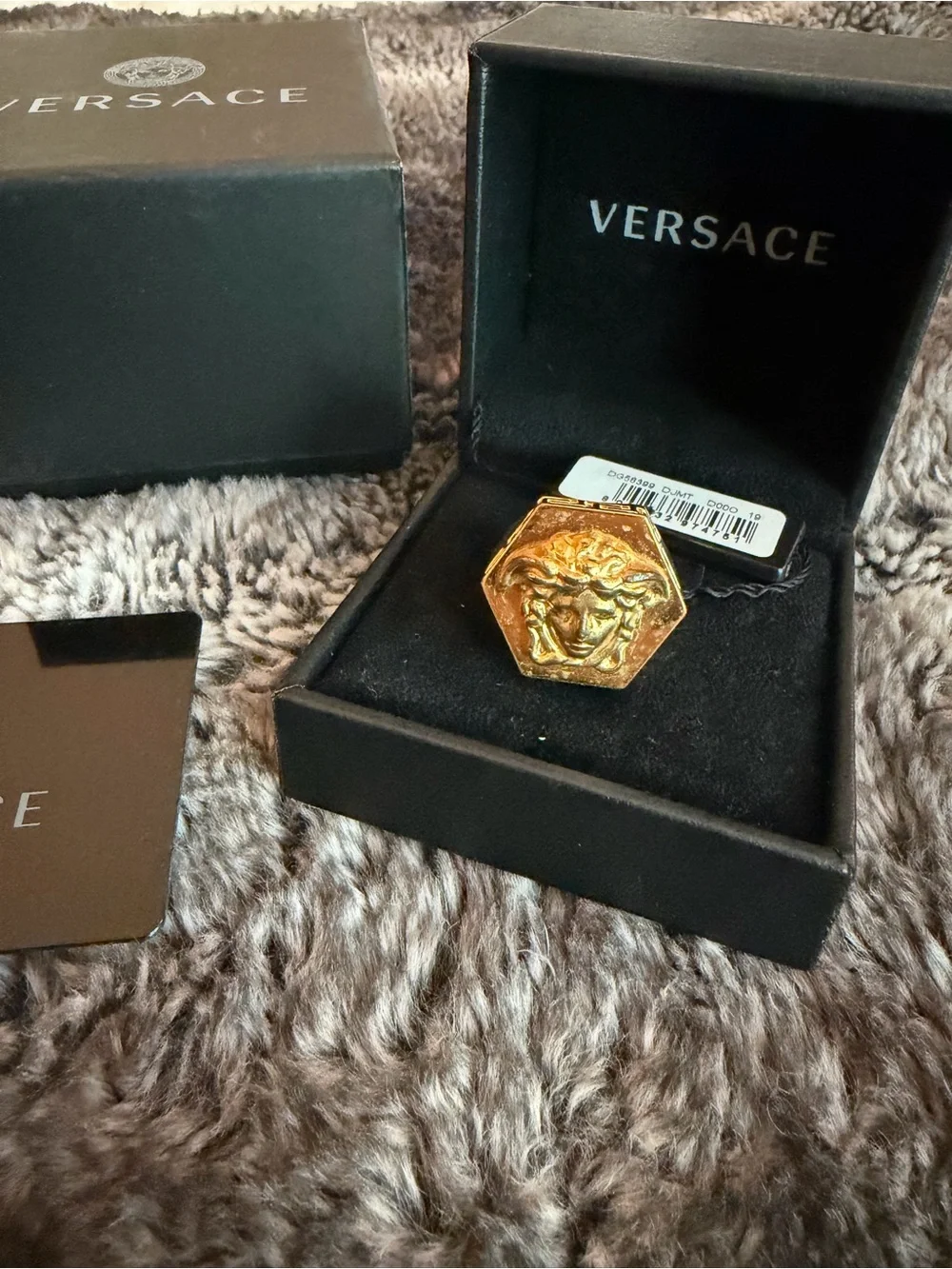 Versace Men's Gold Medusa Hexagonal Signet Ring